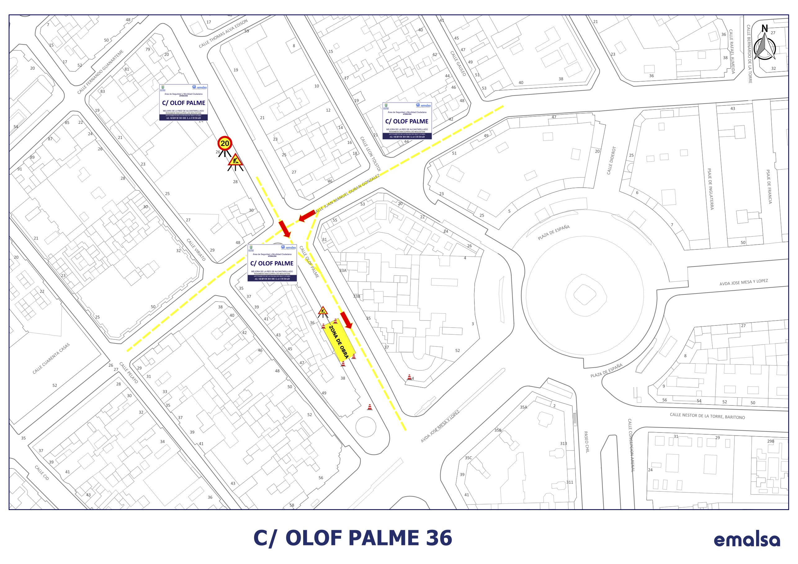 Obras en la calle Olof Palme de Las Palmas de Gran Canaria