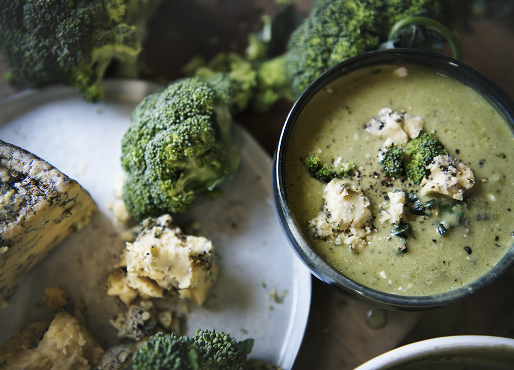 Broccoli and Lancashire blue cheese soup