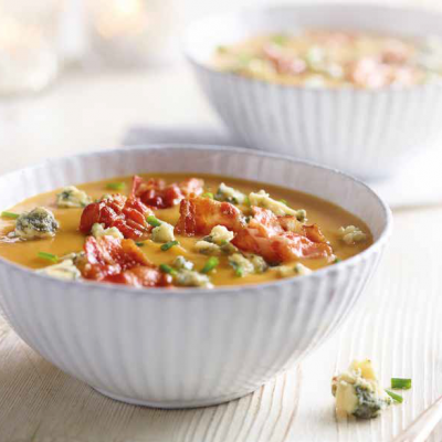 Pumpkin Soup With Cropwell Bishop Stilton & Crispy Bacon