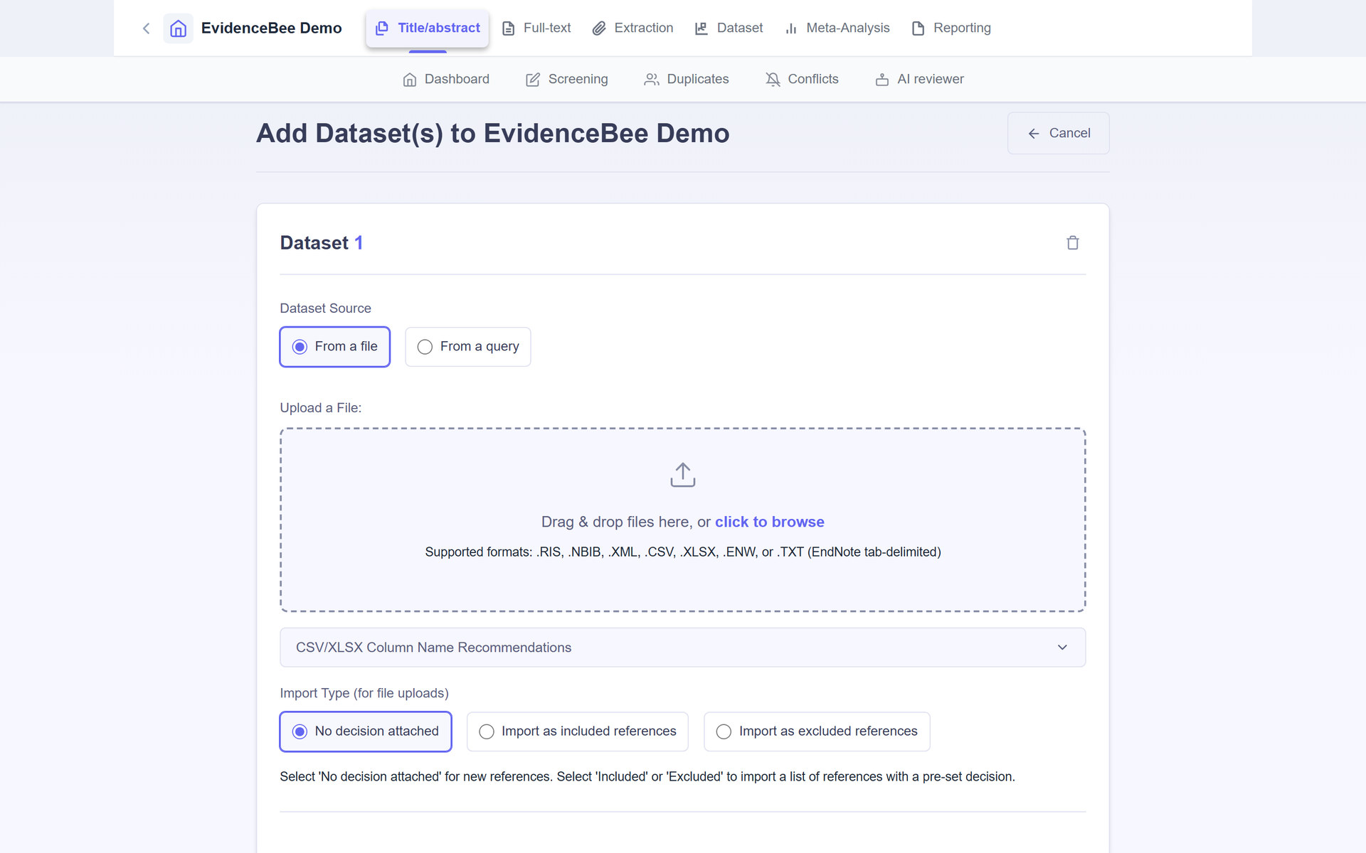 Importing references into an EvidenceBee project from a PubMed query