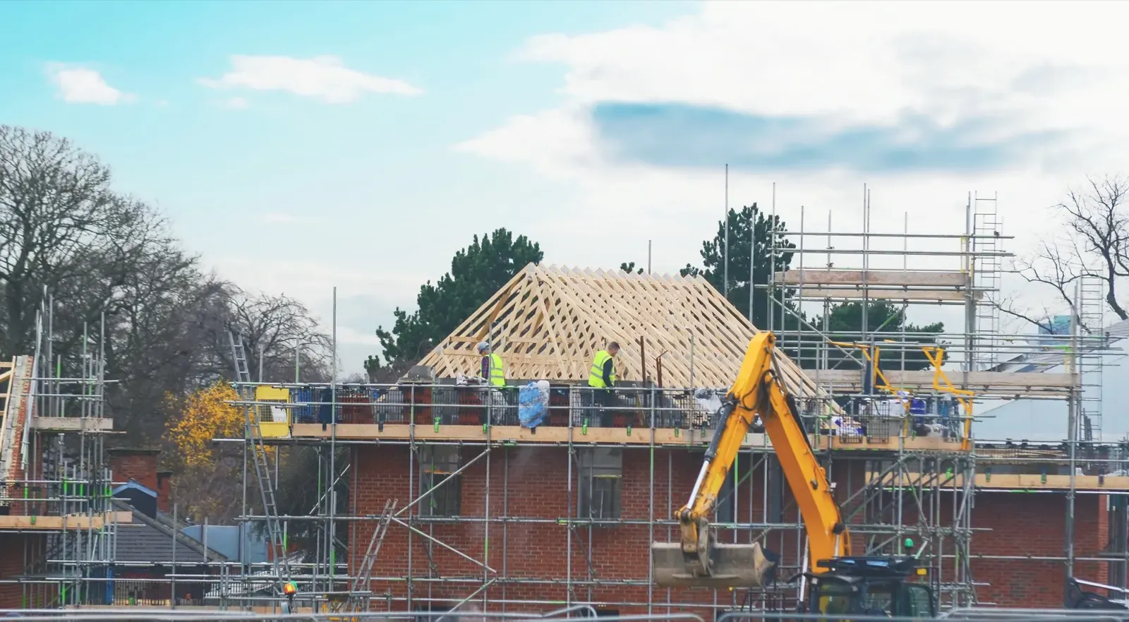 House under construction with scaffolding