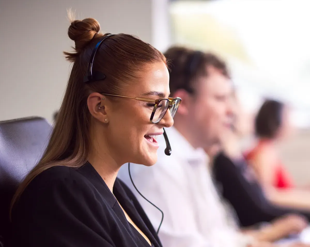 Marketing professional on a headset