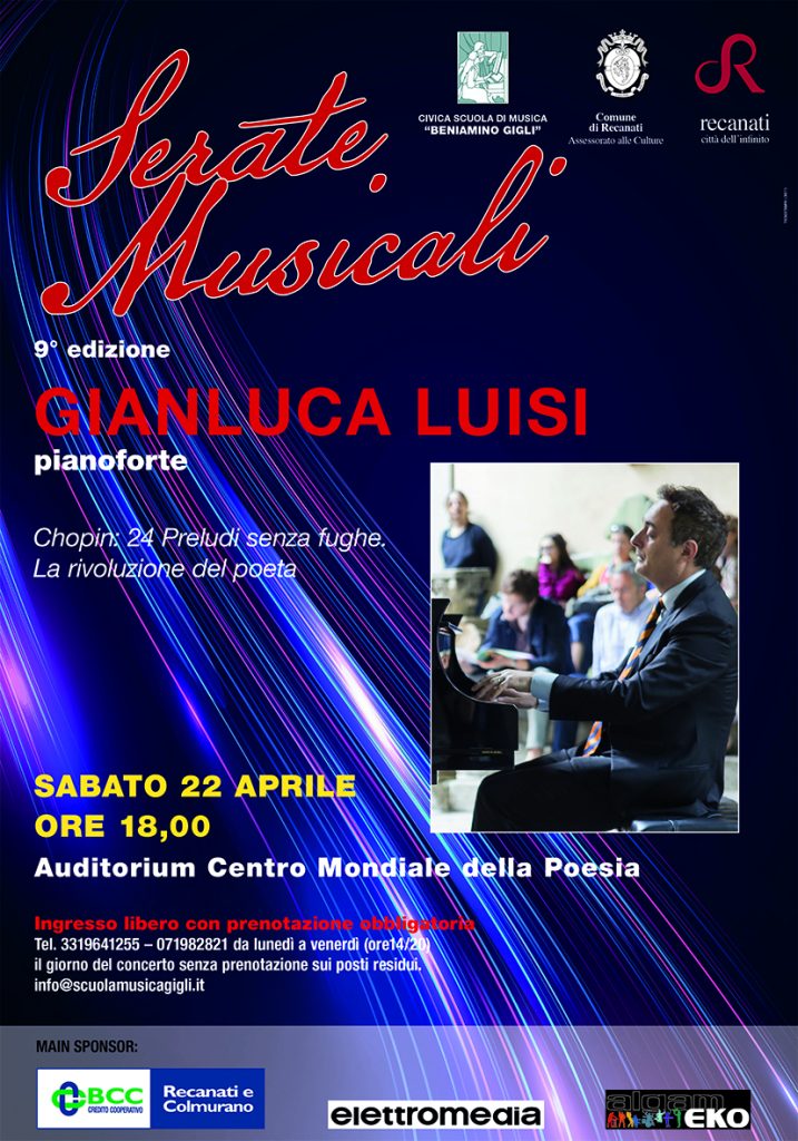Serate Musicali a Recanati con il pianista Gianluca Luisi