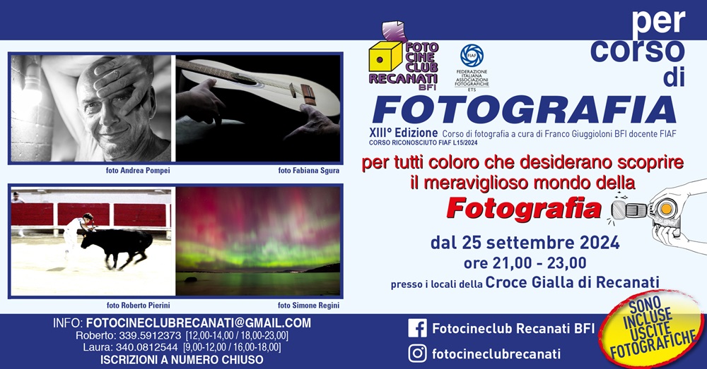 Da mercoledì al via il corso di fotogrofia del Fotocineclub di Recanati