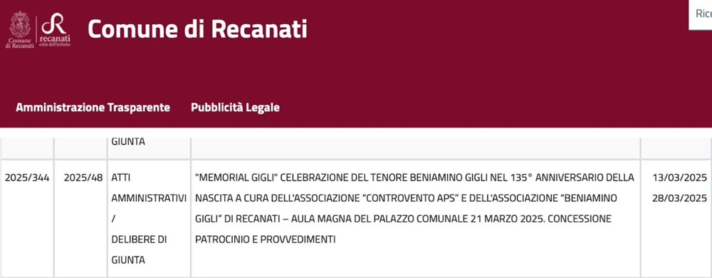 Recanati. Memorial Gigli: quando la delibera arriva dopo la pubblicità