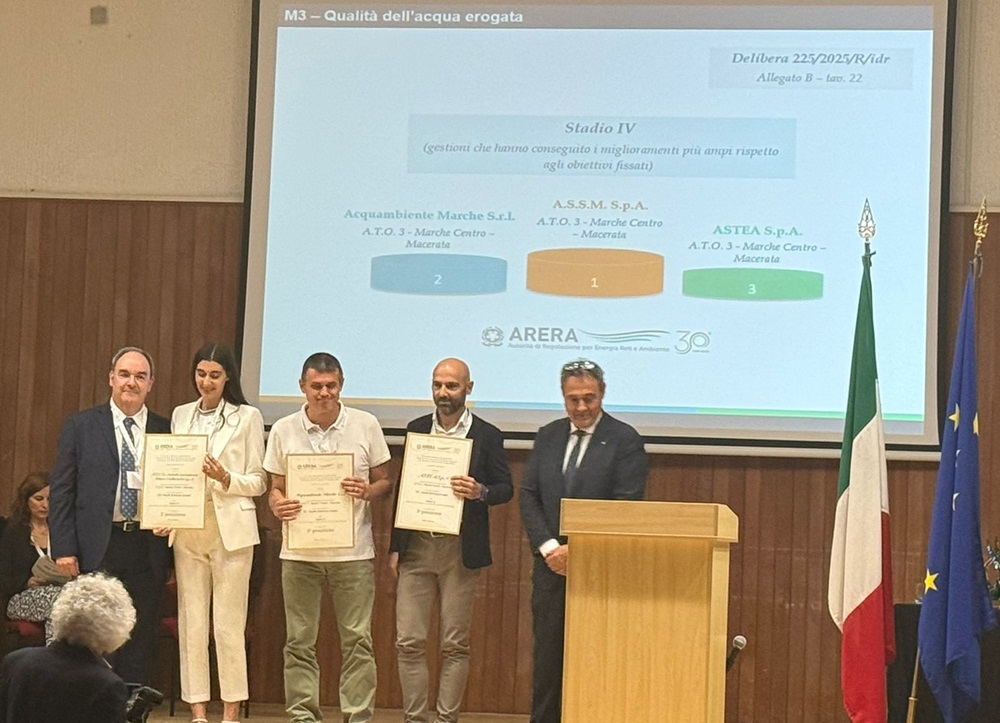 Astea premiata a Milano da ARERA – Terzo posto assoluto in Italia per la qualità dell’acqua erogata