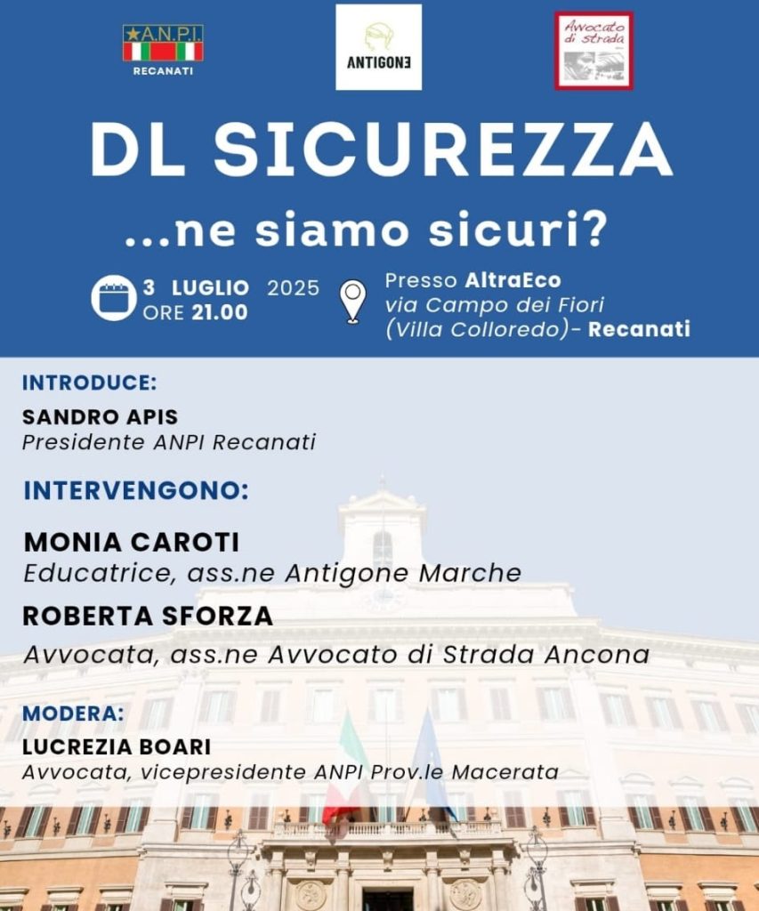 DL Sicurezza … ne siamo sicuri? Se ne parla a Recanati