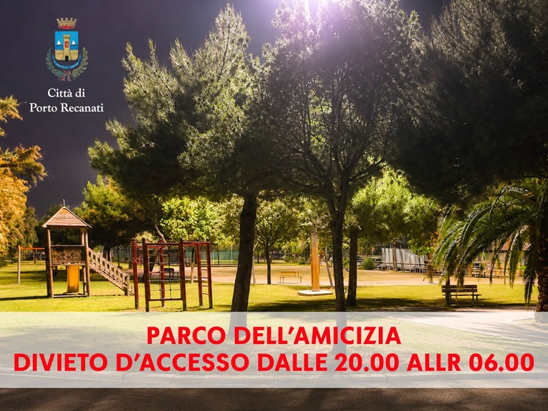 Porto Recanati, il Parco dell’Amicizia chiude di notte: stop agli accessi dalle 20 alle 6