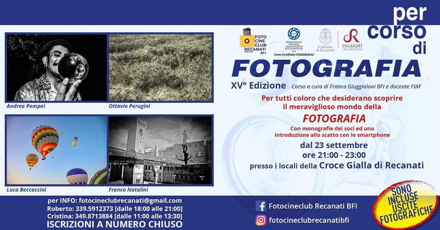 Al via la nuova edizione del corso di fotografia del Fotocineclub Recanati