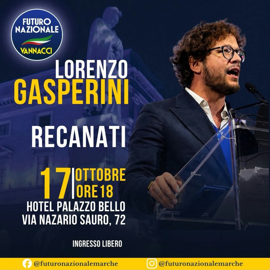 Futuro Nazionale arriva a Recanati: sabato l’incontro con Lorenzo Gasperini