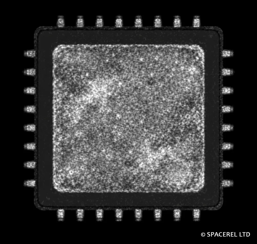 C-SAM image of a semiconductor package showing internal delamination regions