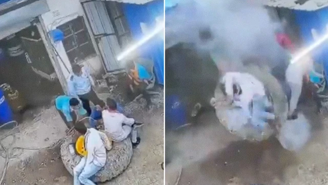 Letal explosión de un neumático gigante en un taller mecánico