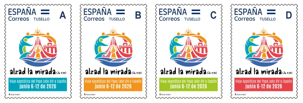 Sellos conmemorativos por visita del Papa León XIV a España