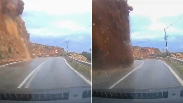Caída de rocas sepulta un coche en plena carretera