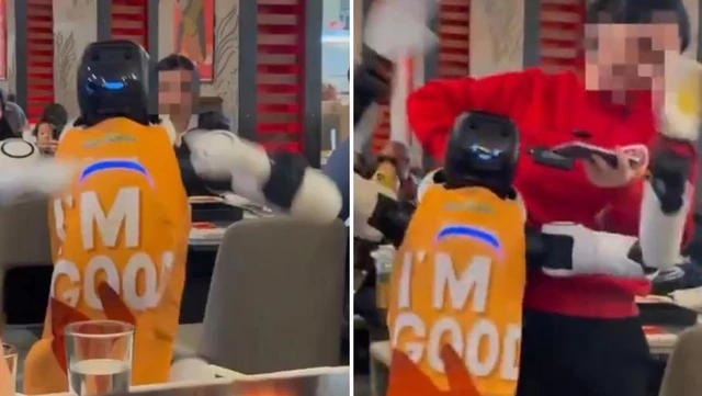 Robot camarero 'se rebela' en un restaurante, destroza una mesa y comienza a bailar