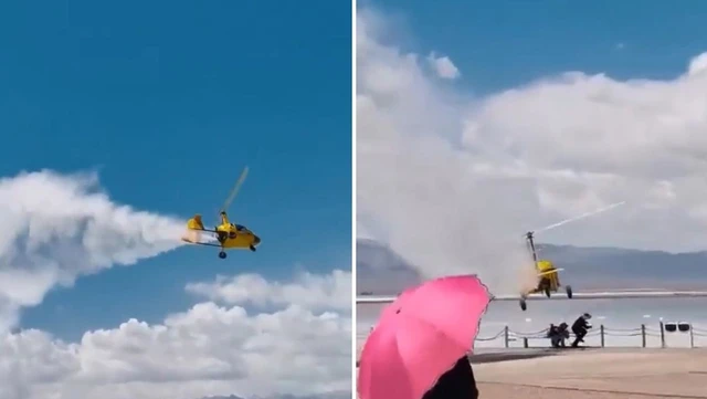 ESCALOFRIANTE VIDEO: Aeronave se precipita a gran velocidad y cae encima de dos turistas