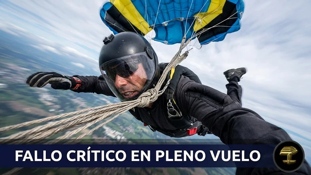 Aterrador momento en que un paracaidista lucha en el aire para desenredar su equipo del cuello
