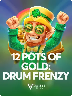 Golden pots of gold and Irish shamrocks with rainbow and drum symbols
