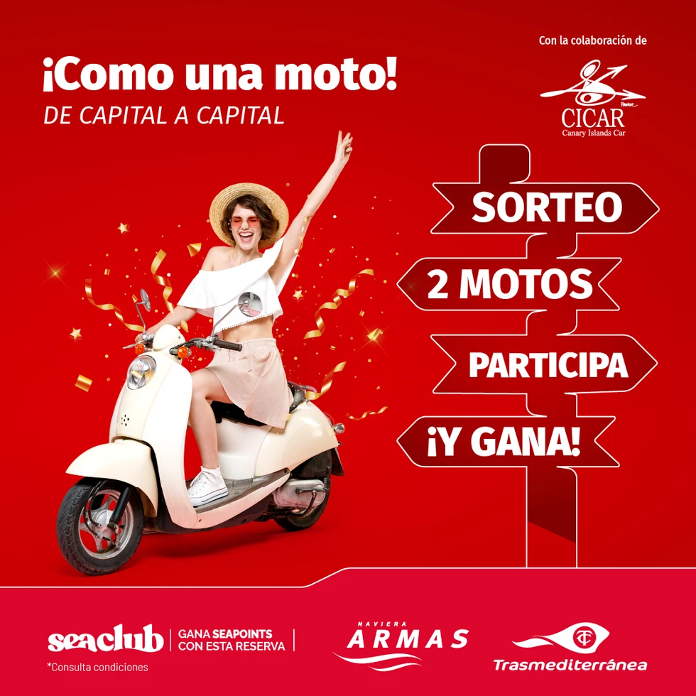 Armas Trasmediterránea y Cicar sortean dos ciclomotores entre pasajeros que viajen este verano entre Gran Canaria y Tenerife